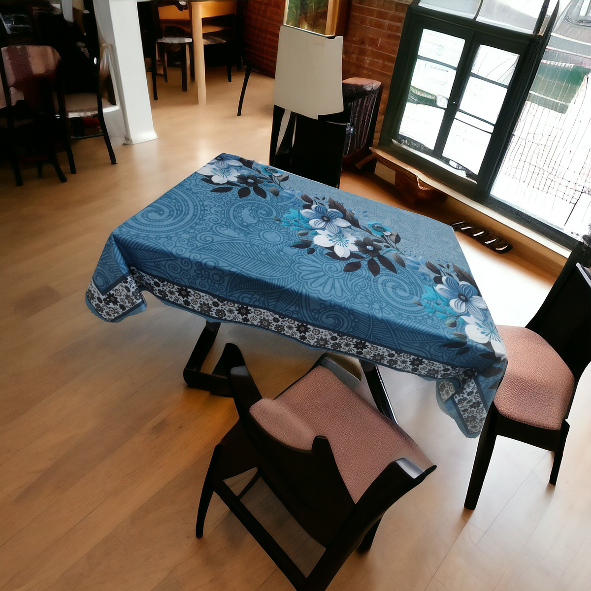 Blue Orchid printed cotton table cover in blue - image 8
