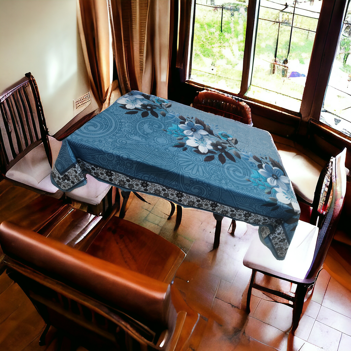 Blue Orchid printed cotton table cover in blue - image 9