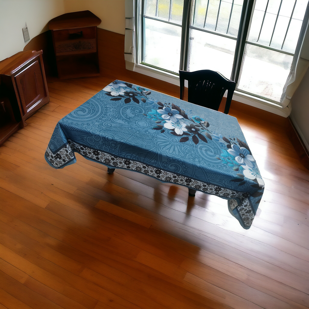 Blue Orchid printed cotton table cover in blue - image 10