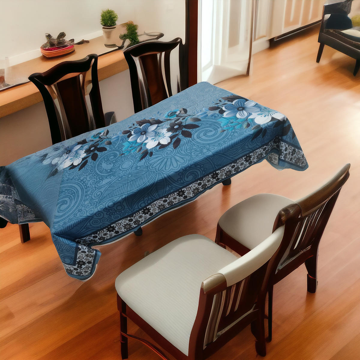 Blue Orchid printed cotton table cover in blue - image 13