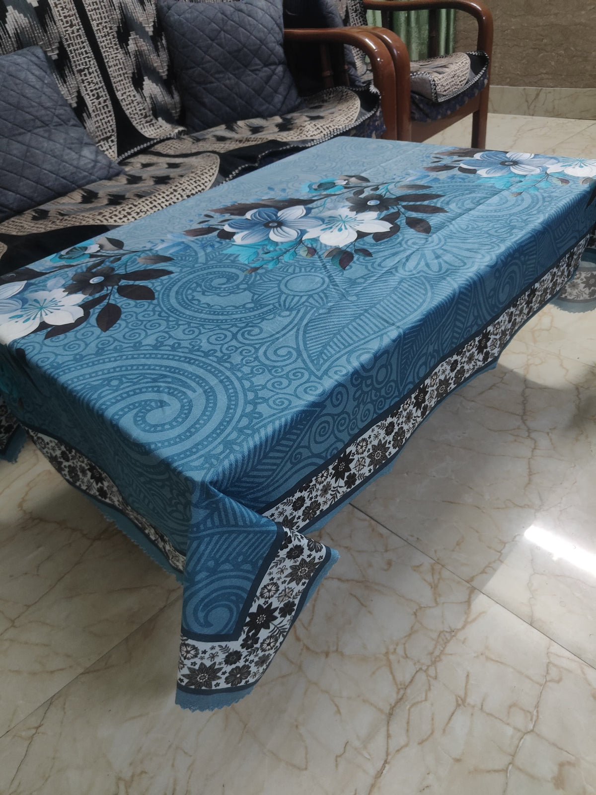Blue Orchid printed cotton table cover in blue - image 15