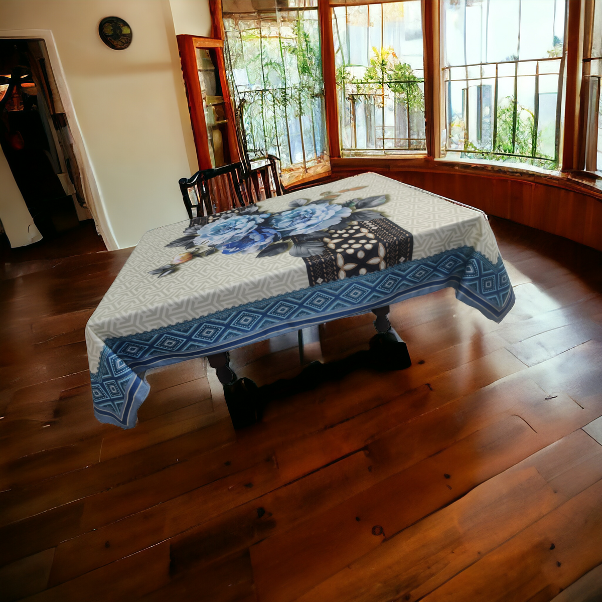 Blue Tulip printed cotton table cover in blue - image 8