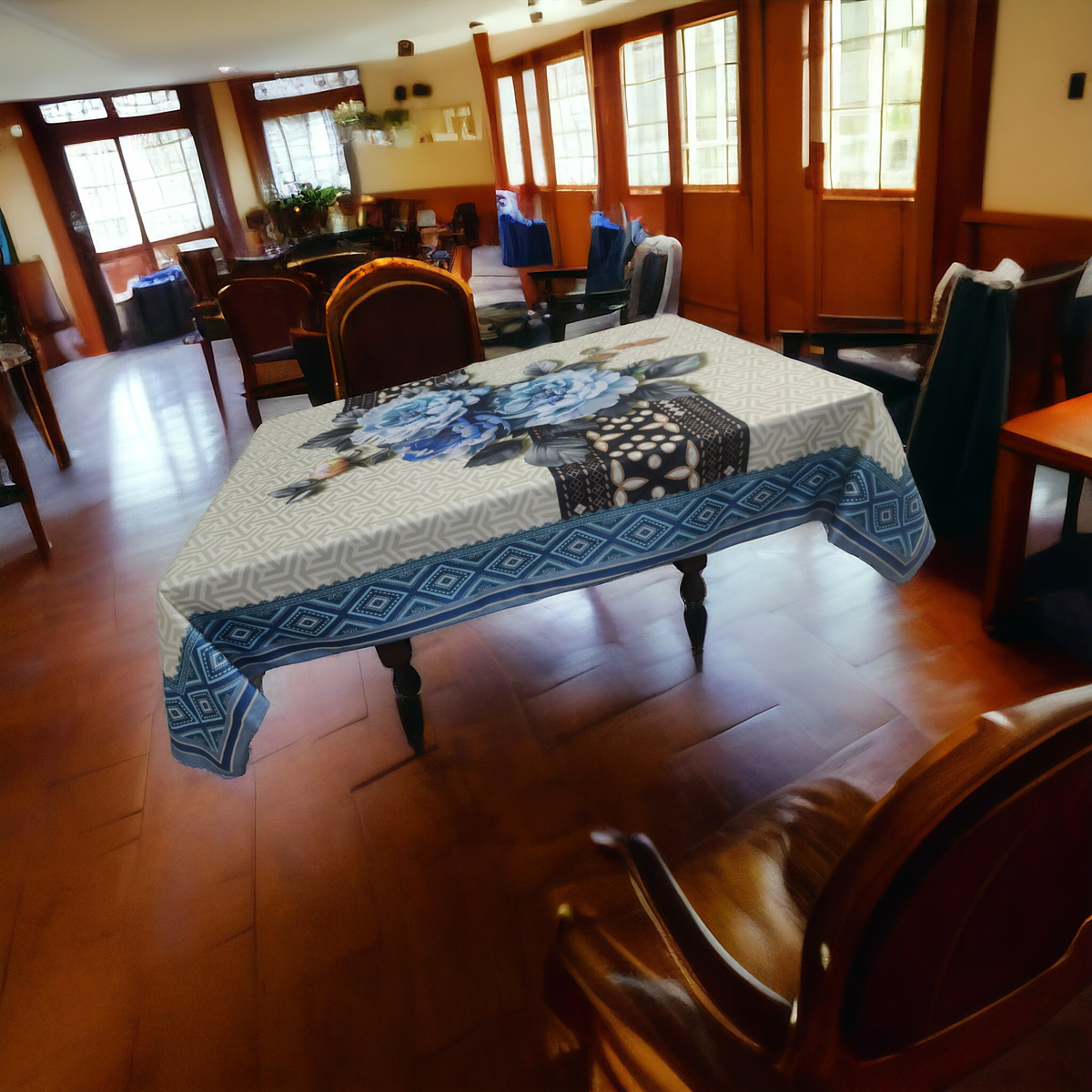 Blue Tulip printed cotton table cover in blue - image 10