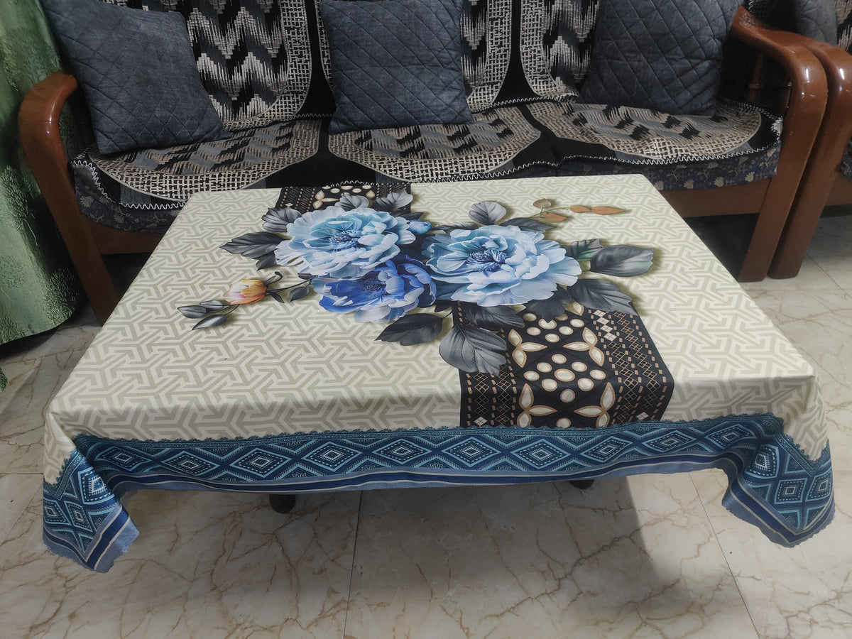 Blue Tulip printed cotton table cover in blue - image 4