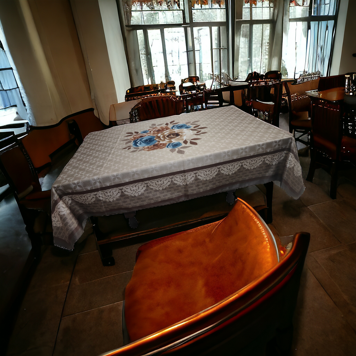 Brown Rose printed cotton table cover in brown - image 7