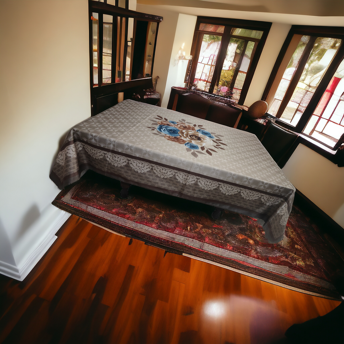 Brown Rose printed cotton table cover in brown - image 13