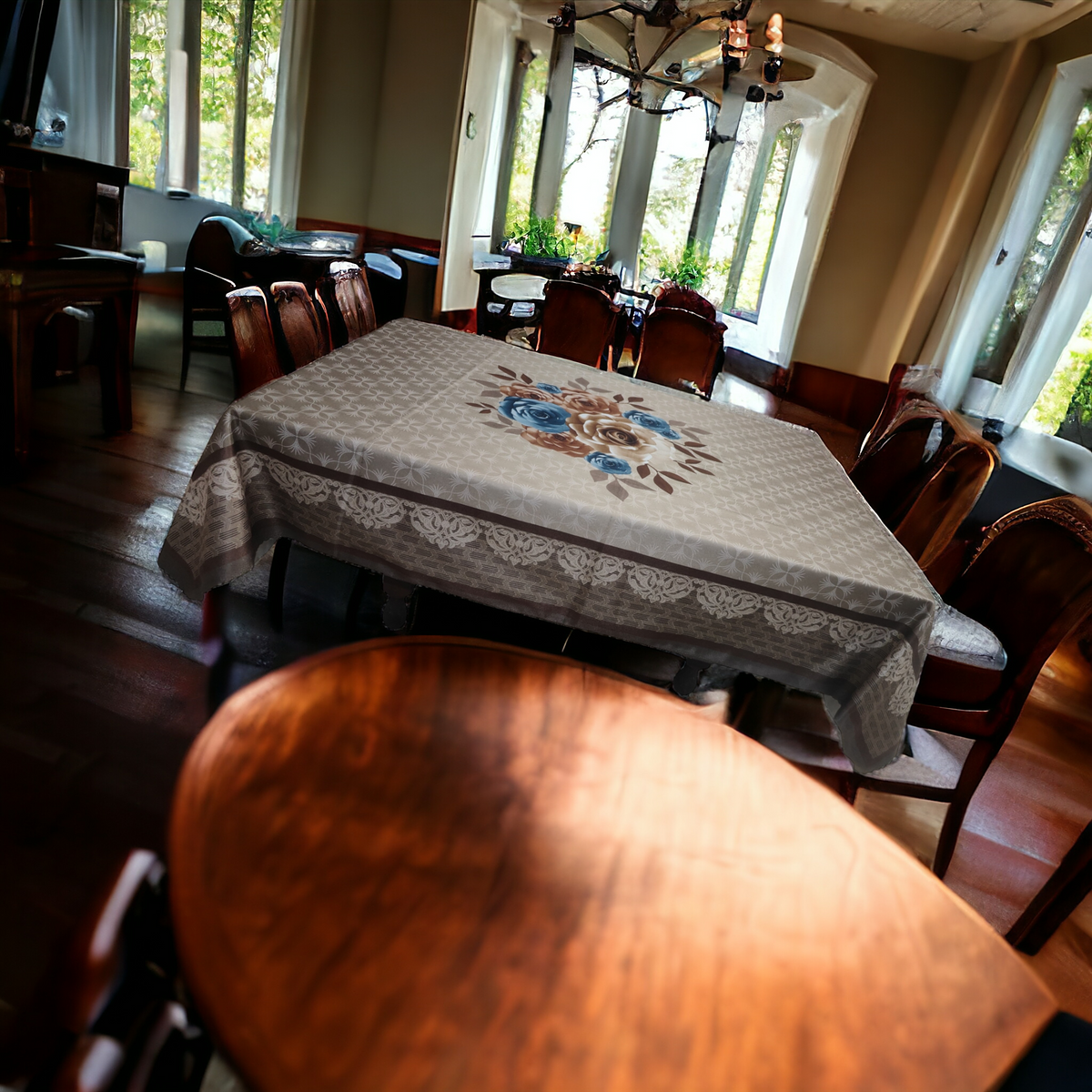 Brown Rose printed cotton table cover in brown - image 15