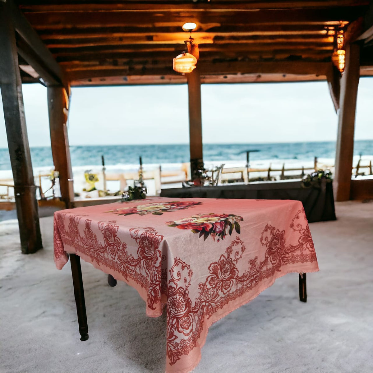 Cherry Flower printed cotton table cover in pink - image 10