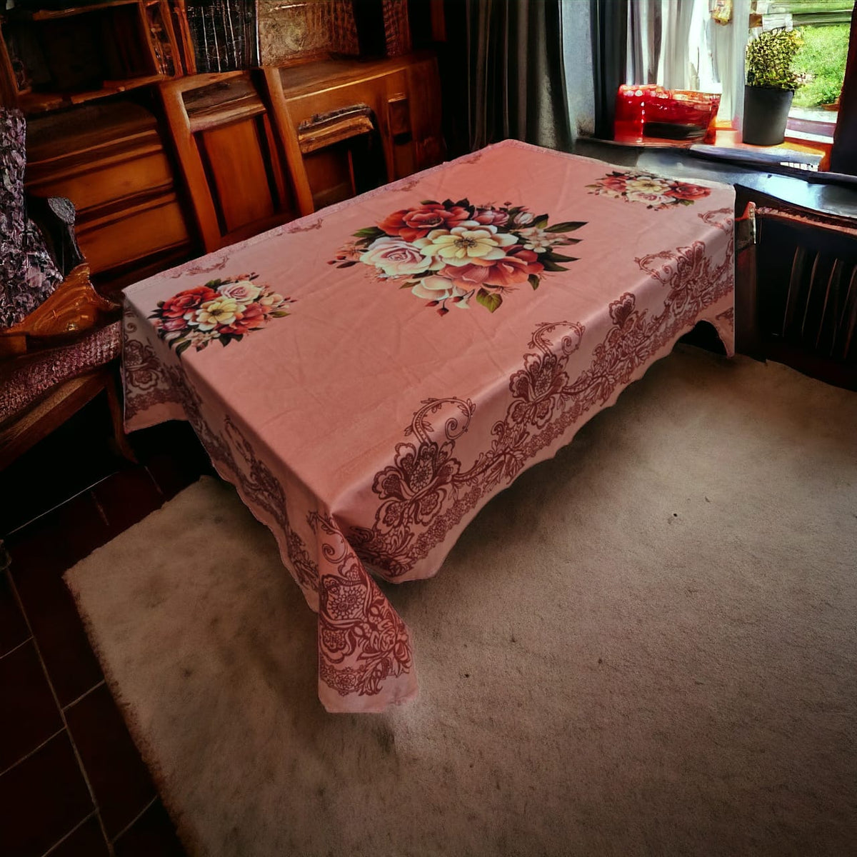 Cherry Flower printed cotton table cover in pink - image 12