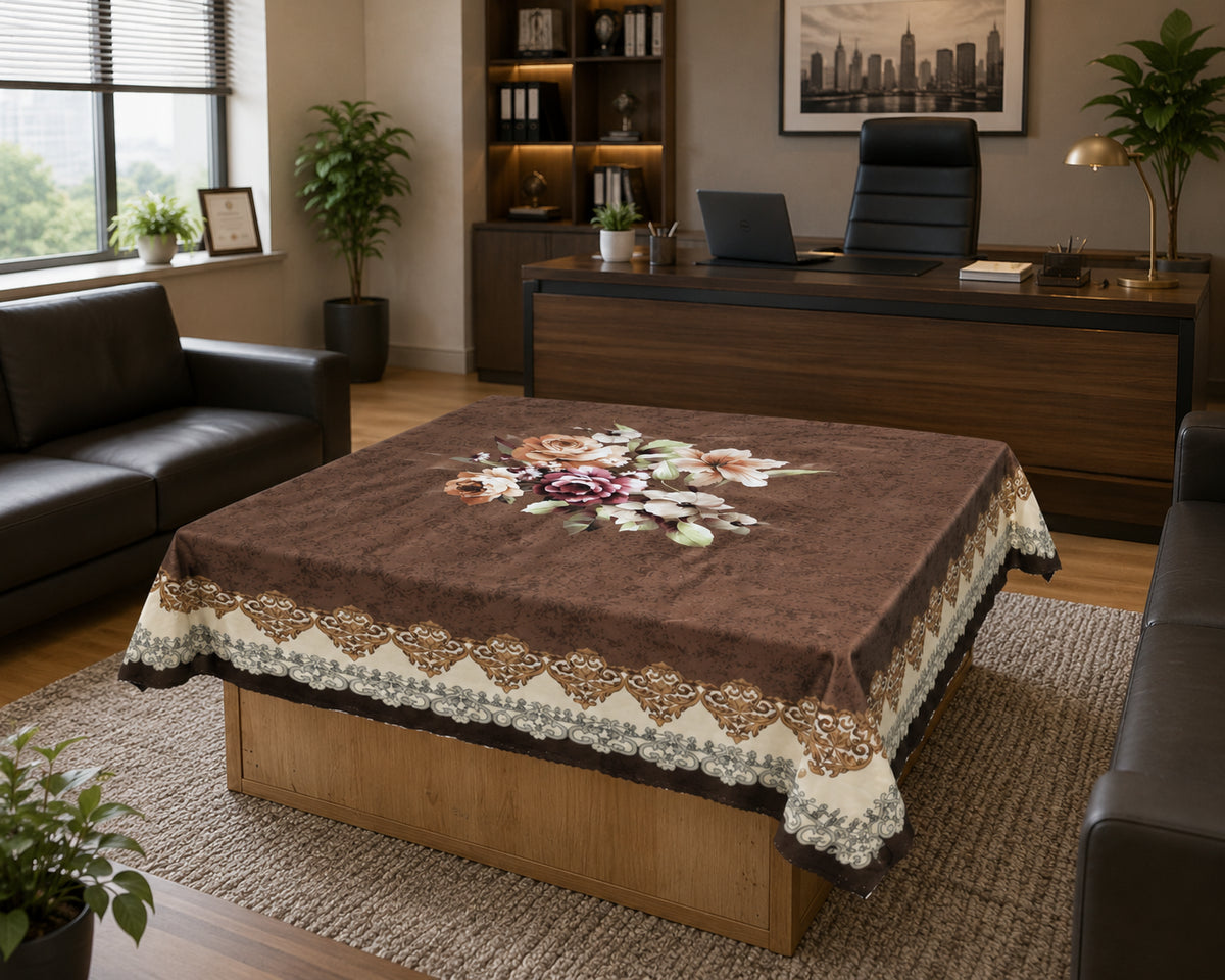 Chocolate Gudhal printed cotton table cover in brown - image 1