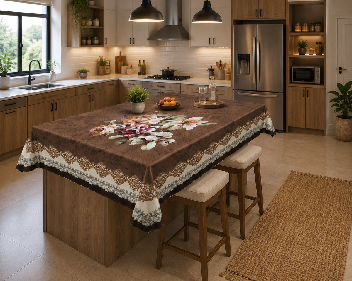 Chocolate Gudhal printed cotton table cover in brown - image 7