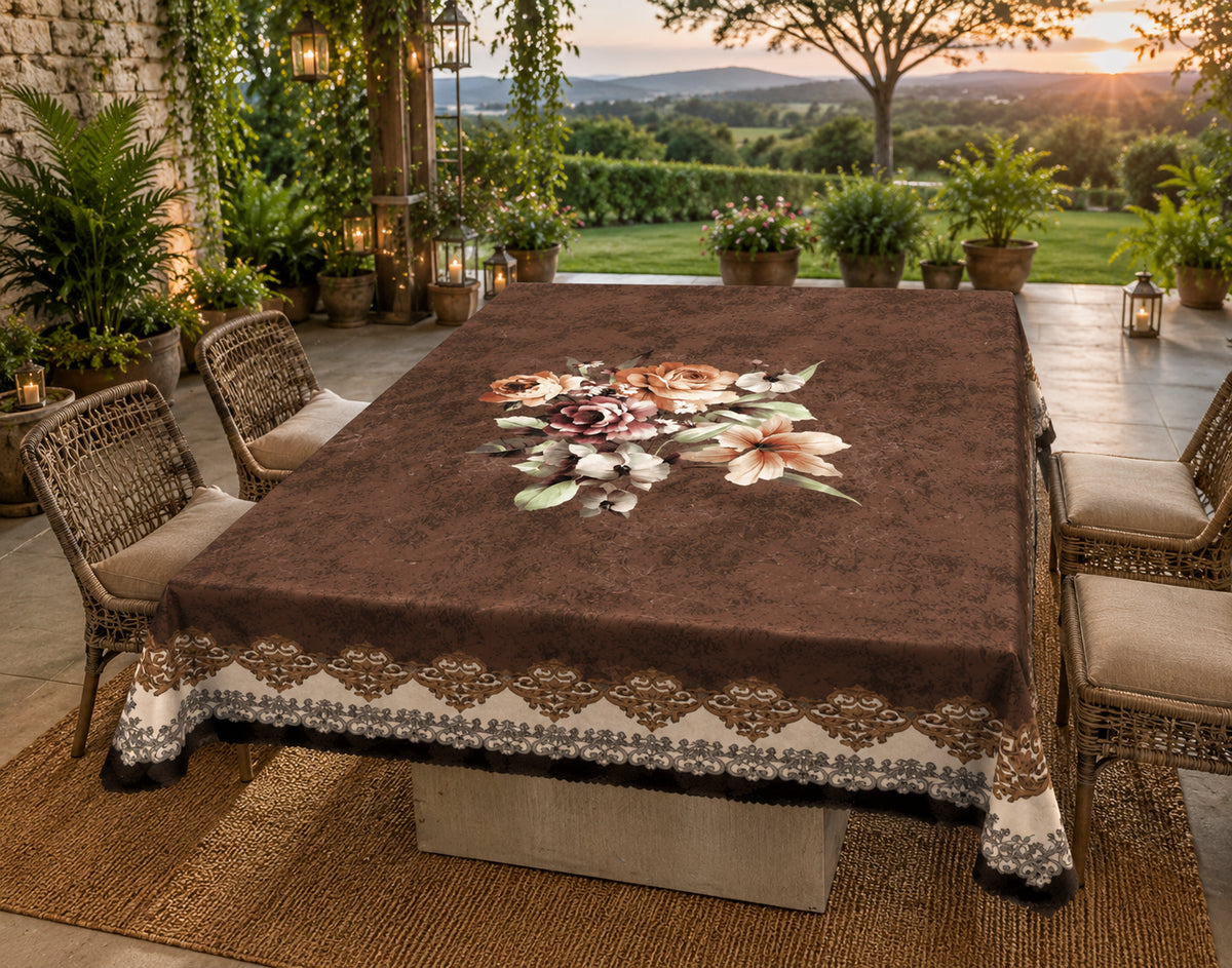 Chocolate Gudhal printed cotton table cover in brown - image 10