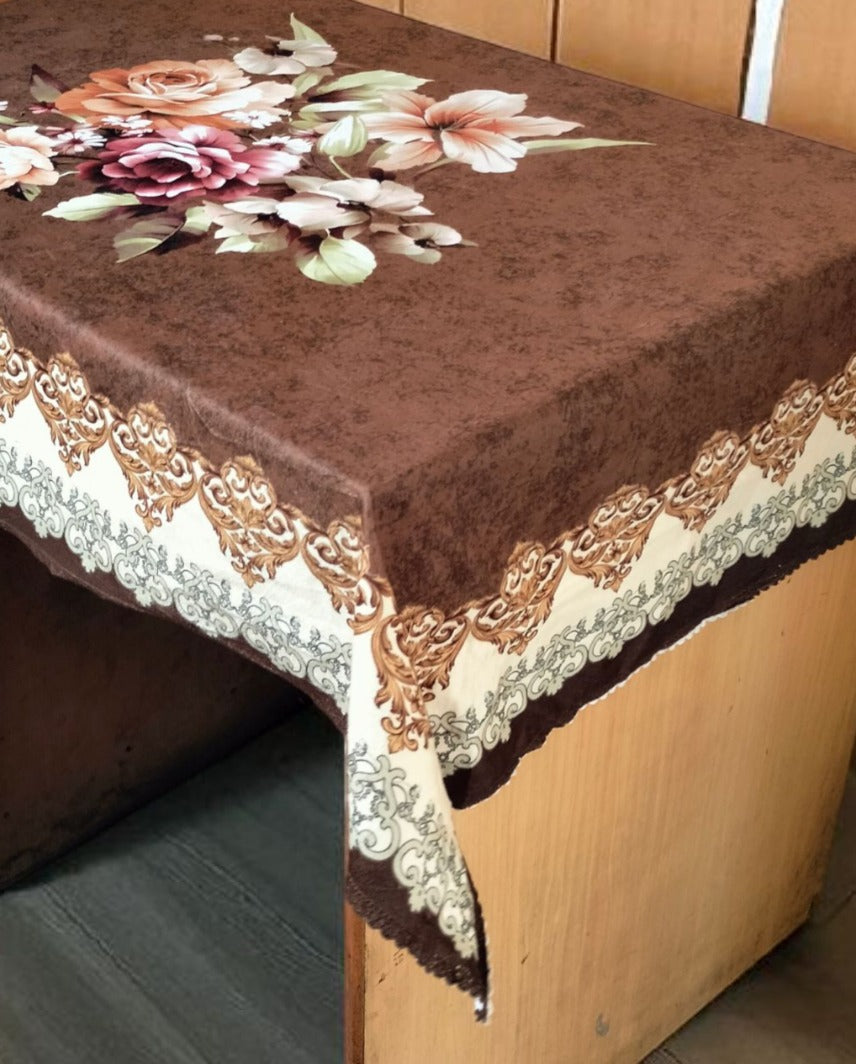 Chocolate Gudhal printed cotton table cover in brown - image 2