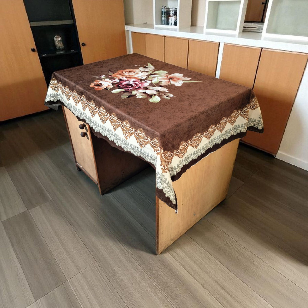 Chocolate Gudhal printed cotton table cover in brown - image 3