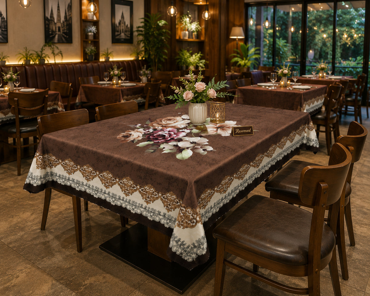 Chocolate Gudhal printed cotton table cover in brown - image 12