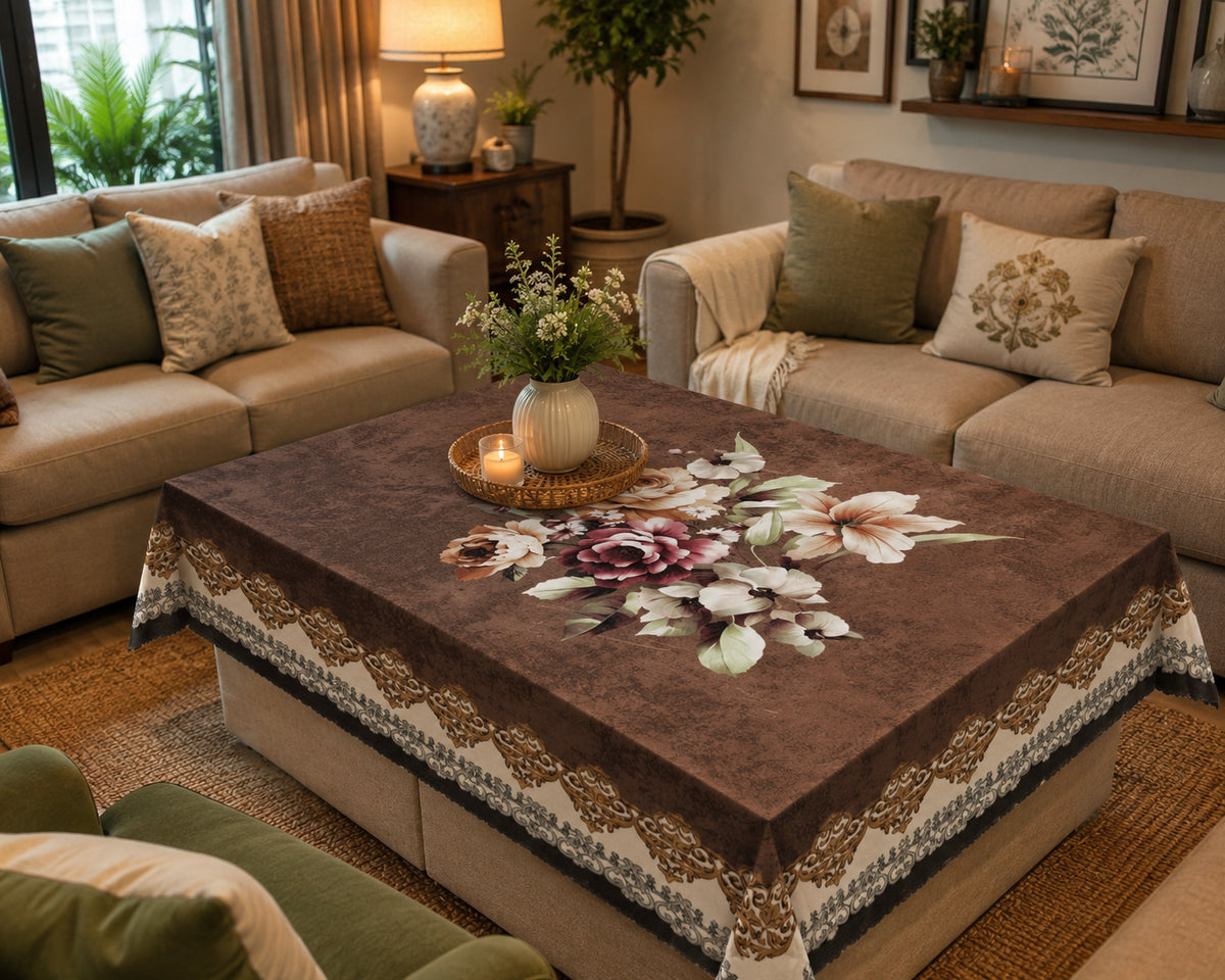 Chocolate Gudhal printed cotton table cover in brown - image 11