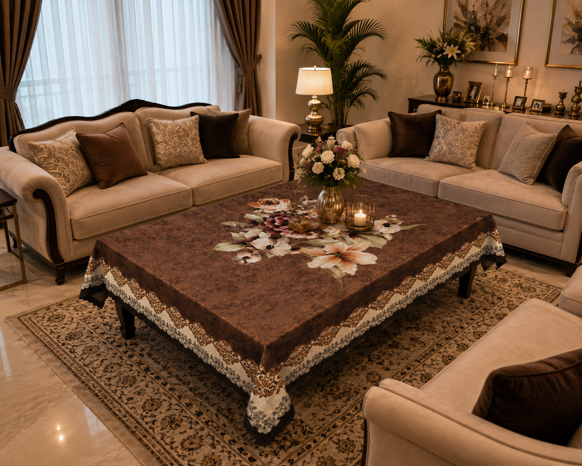 Chocolate Gudhal printed cotton table cover in brown - image 14