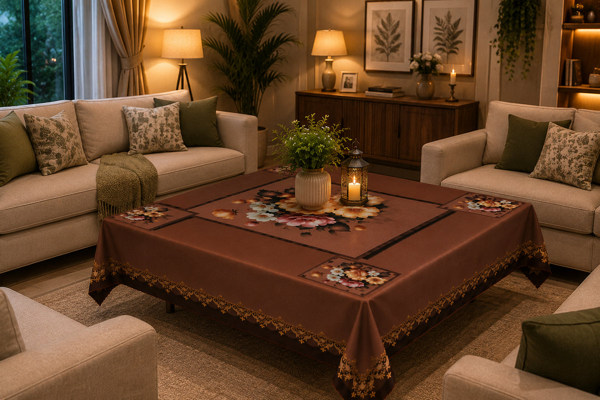 Chocolate Marigold printed cotton table cover in brown - image 8