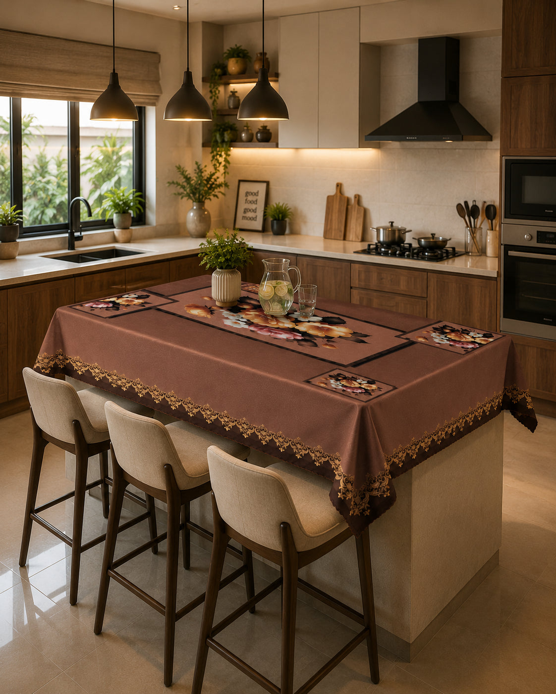 Chocolate Marigold printed cotton table cover in brown - image 10