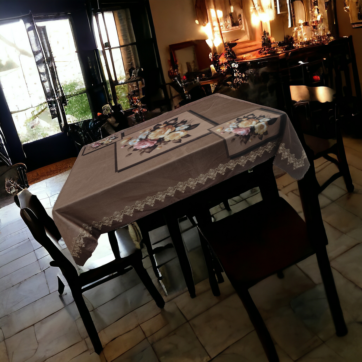 Chocolate Marigold printed cotton table cover in brown - image 12