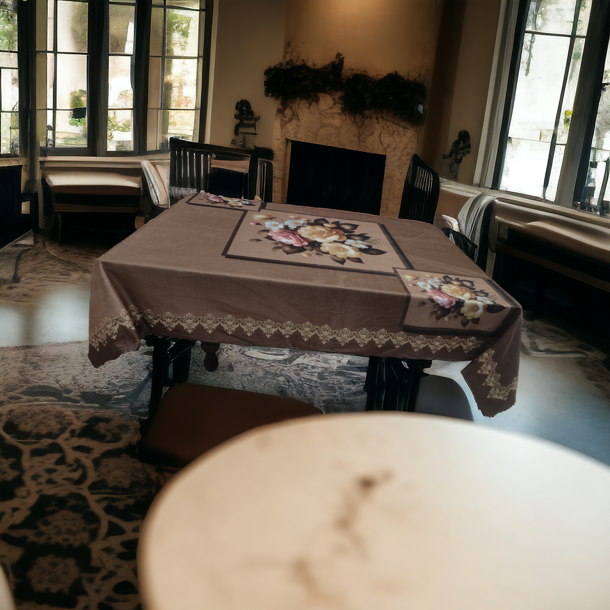 Chocolate Marigold printed cotton table cover in brown - image 14
