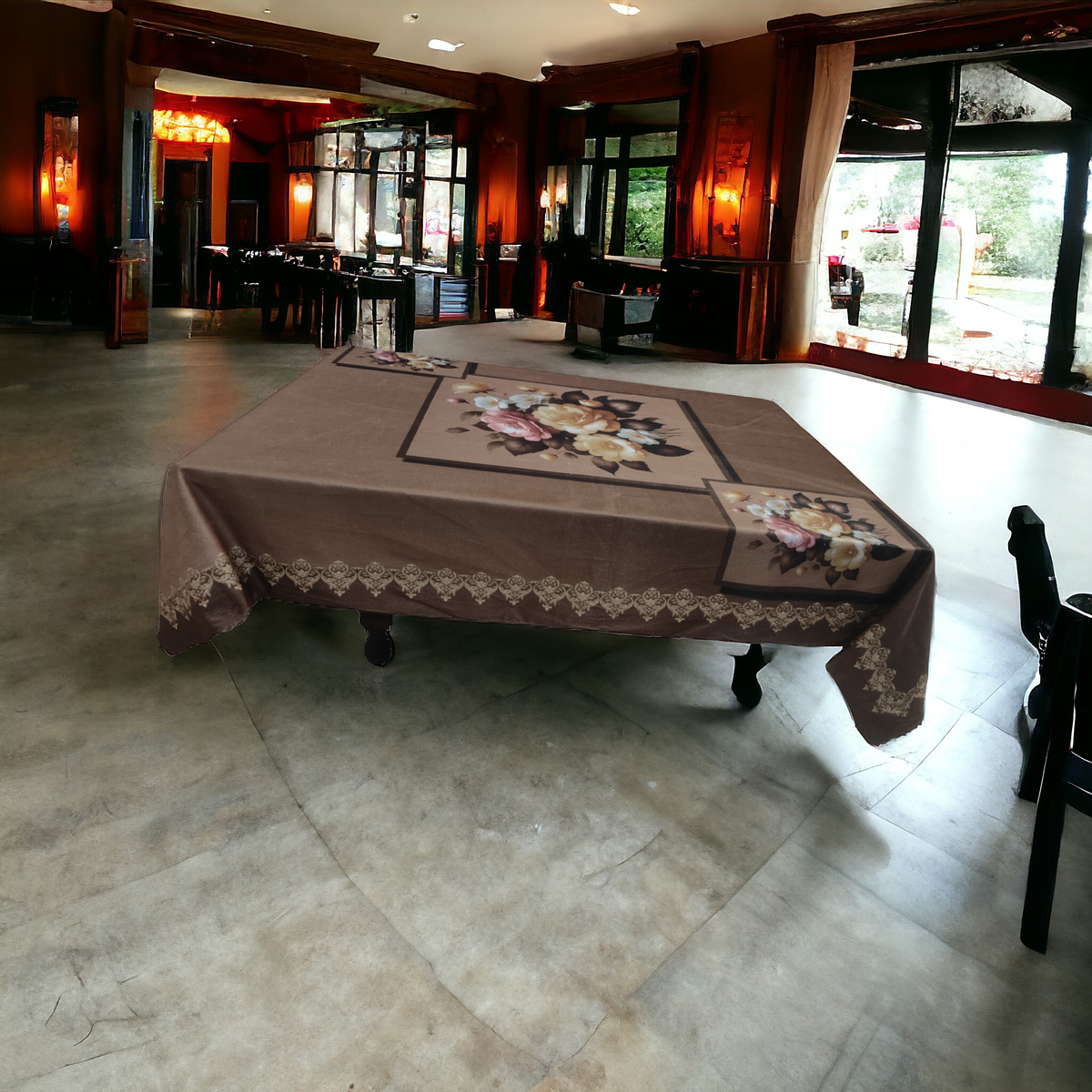 Chocolate Marigold printed cotton table cover in brown - image 13