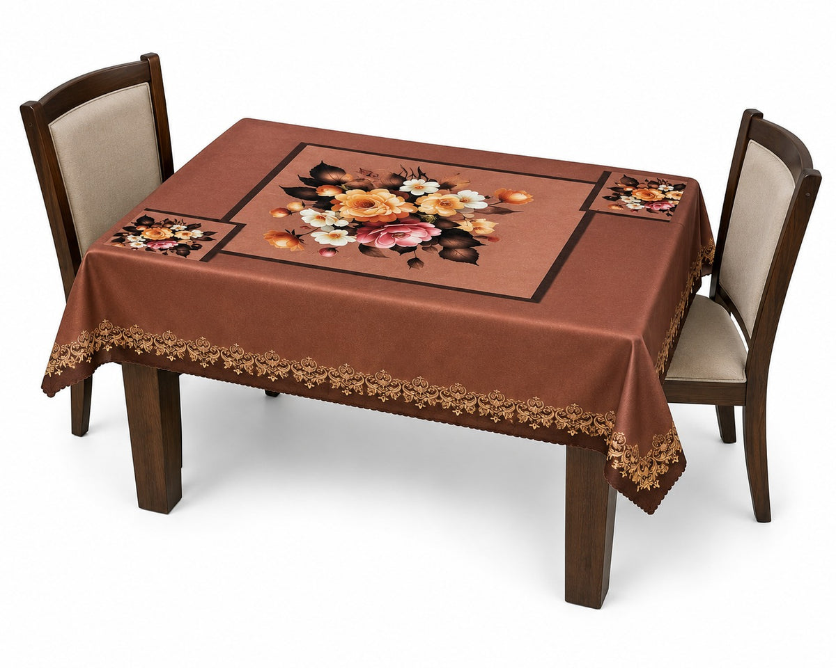 Chocolate Marigold printed cotton table cover in brown - image 2