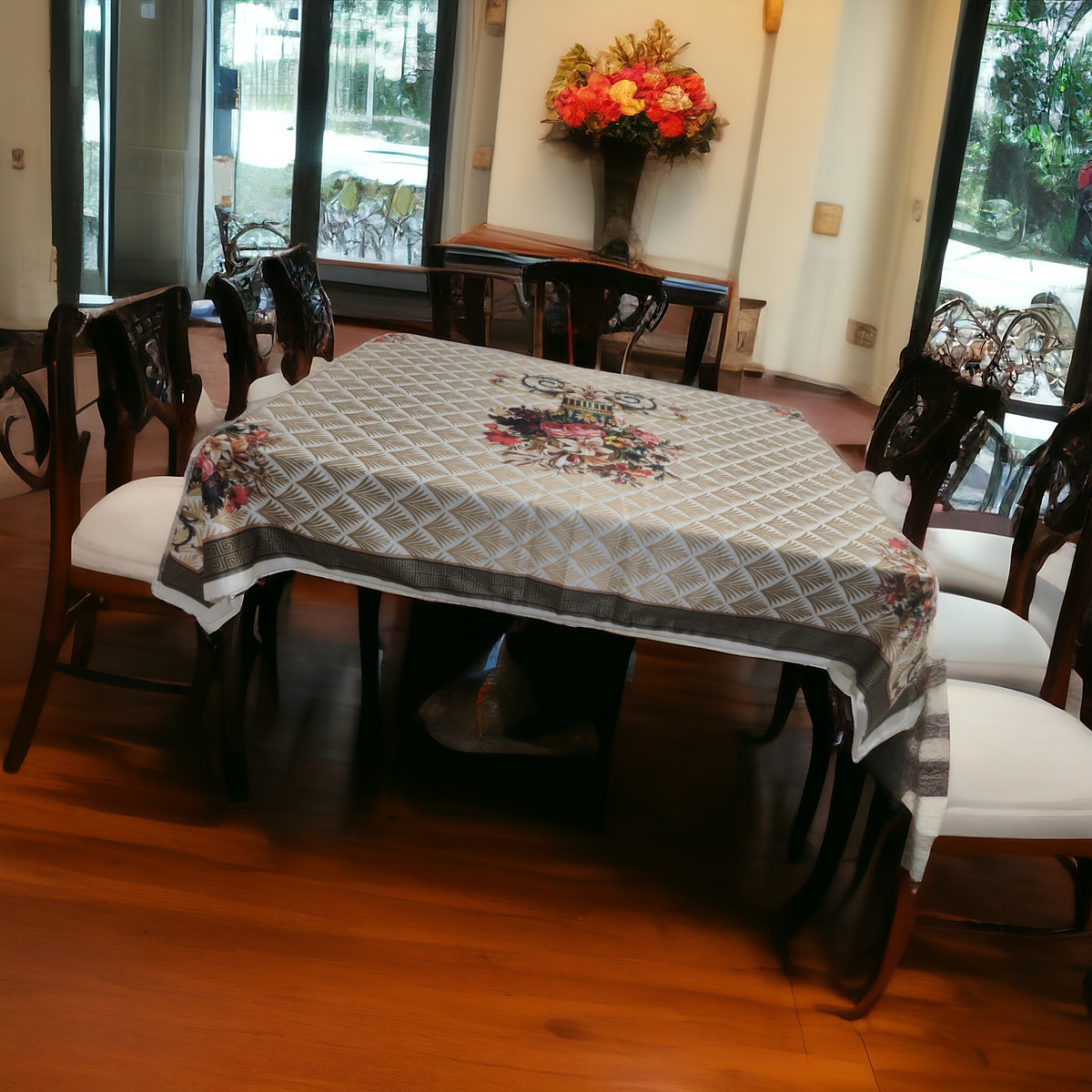 Cream Pot printed cotton table cover in cream - image 8