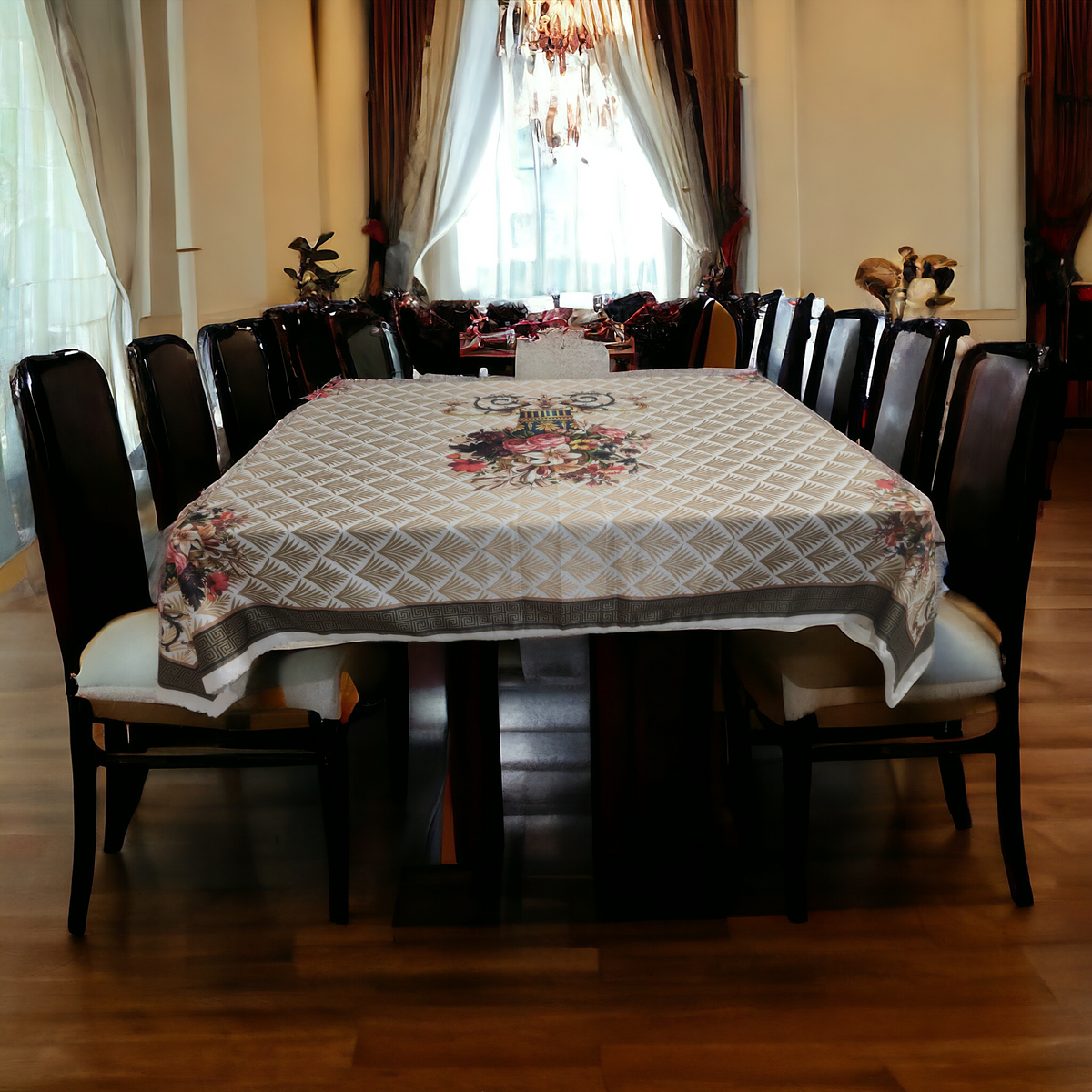 Cream Pot printed cotton table cover in cream - image 12