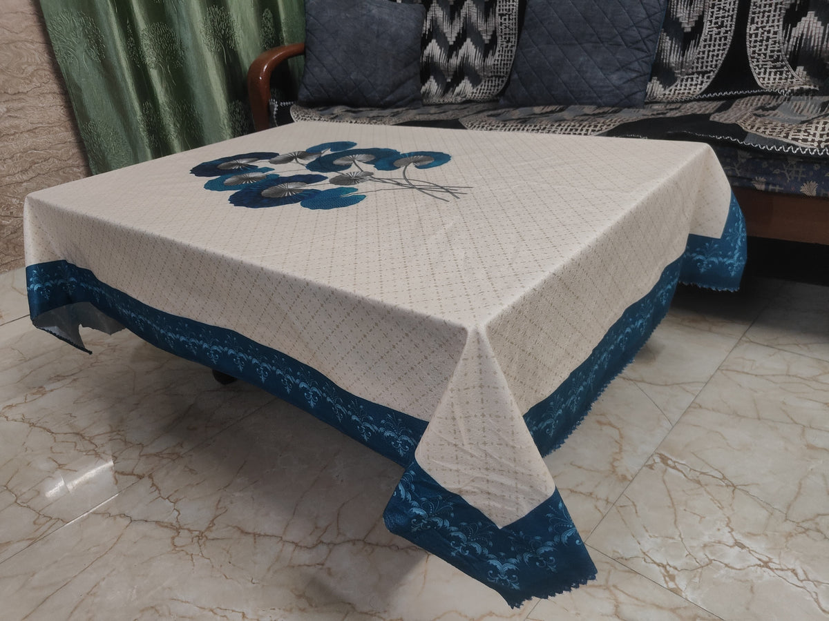 Cream Blue Lily printed cotton table cover in cream - image 5