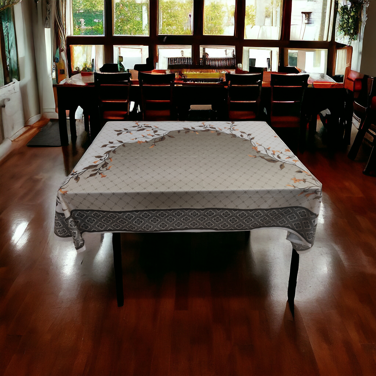 Cream Leaves printed cotton table cover in cream - image 8
