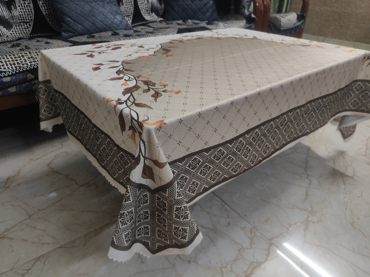 Cream Leaves printed cotton table cover in cream - image 3