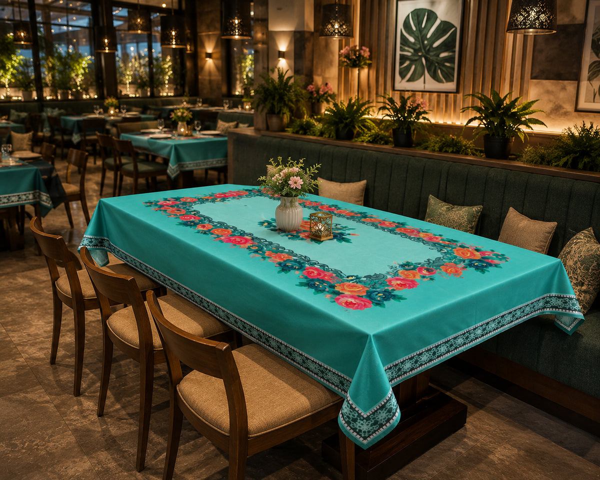 Green Gulab printed cotton table cover in green - image 8