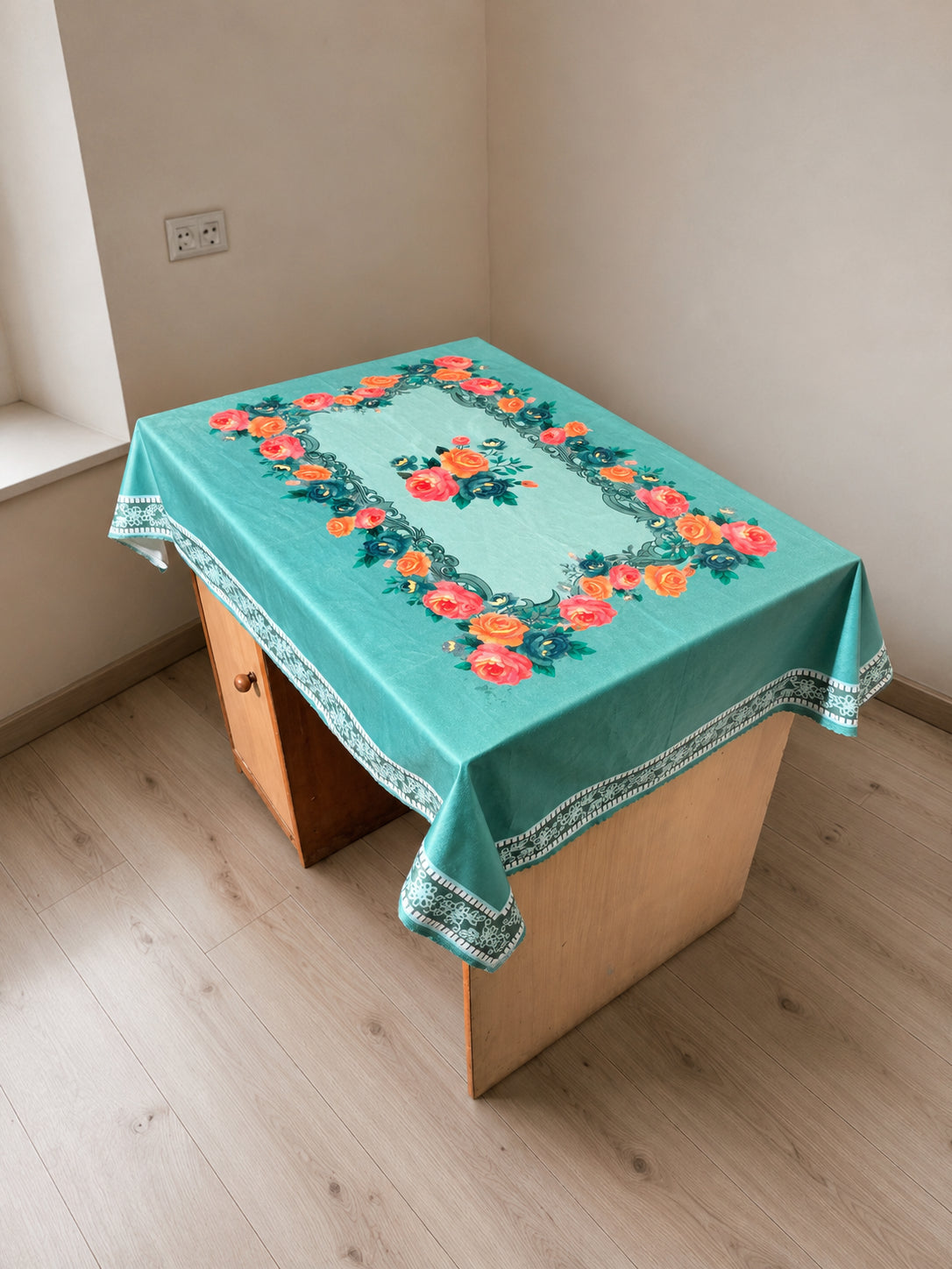 Green Gulab printed cotton table cover in green - image 10