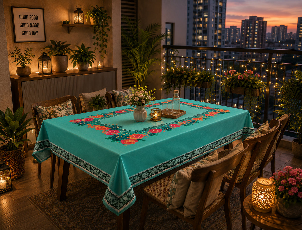 Green Gulab printed cotton table cover in green - image 5