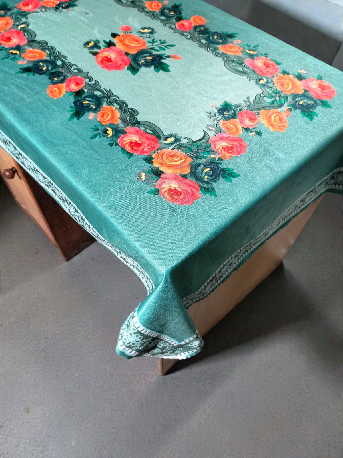 Green Gulab printed cotton table cover in green - image 11