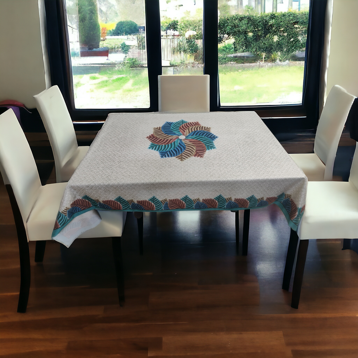 Greenish Rainbow printed cotton table cover in green - image 7
