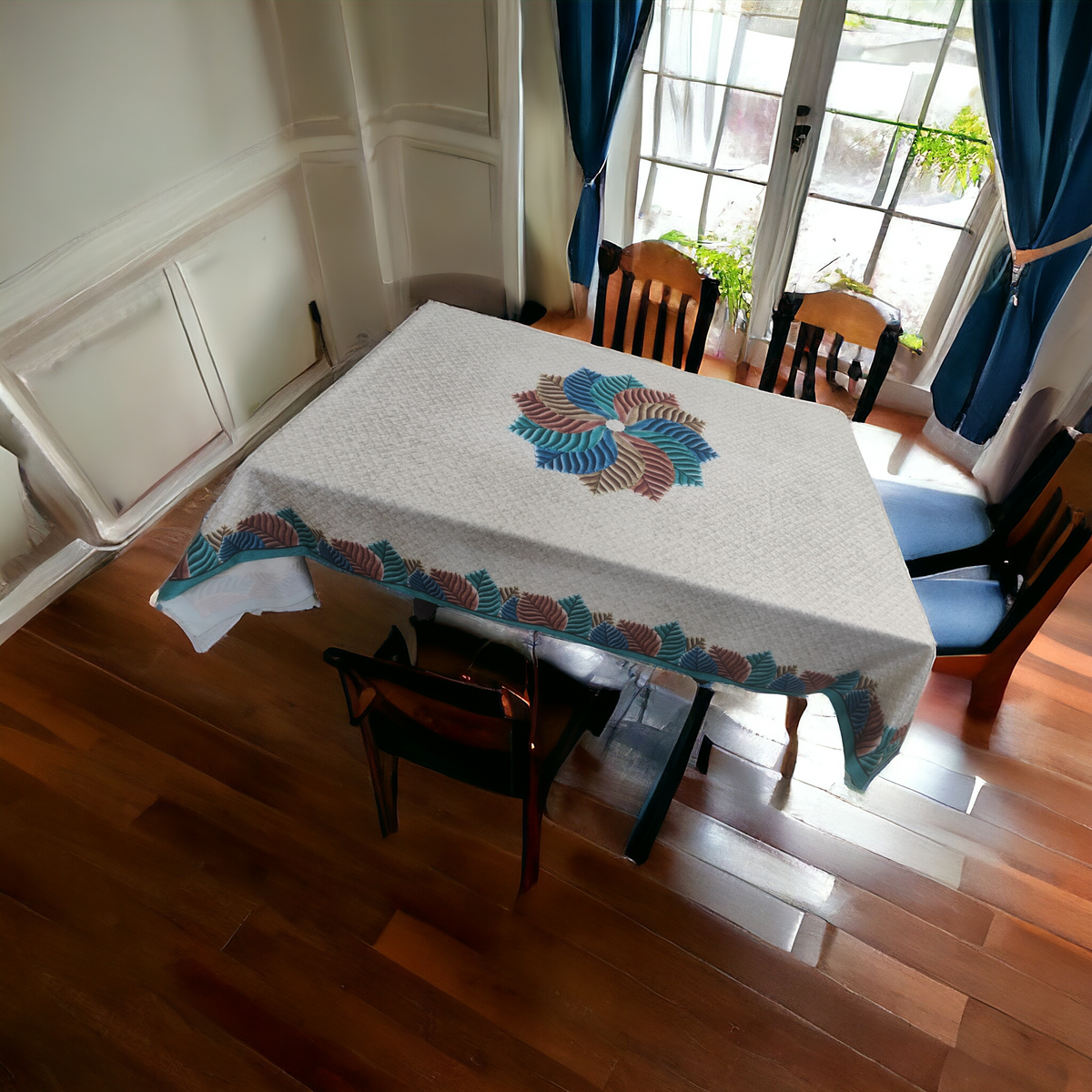 Greenish Rainbow printed cotton table cover in green - image 12