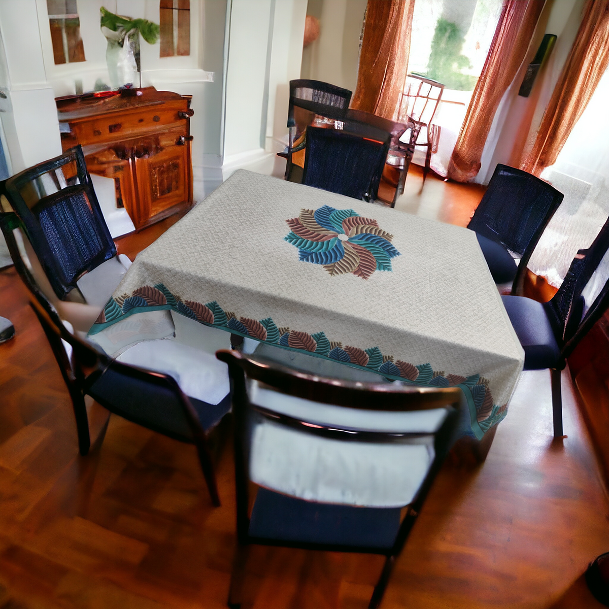 Greenish Rainbow printed cotton table cover in green - image 13
