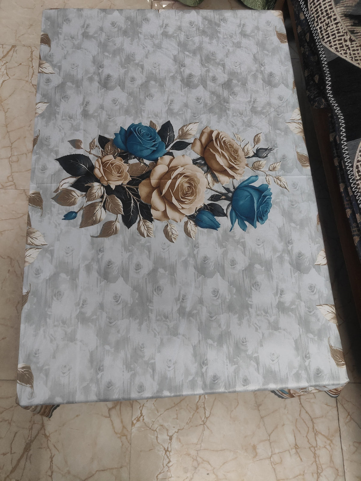 Grey Golden Rose printed cotton table cover in gold - image 2