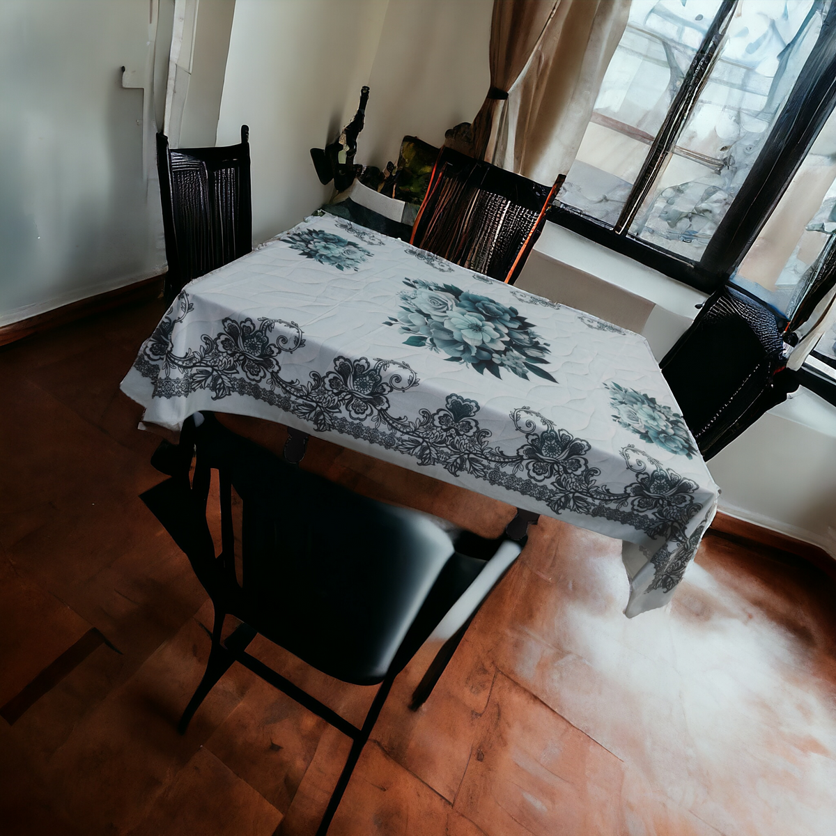 Light Blue Flowers printed cotton table cover in blue - image 13