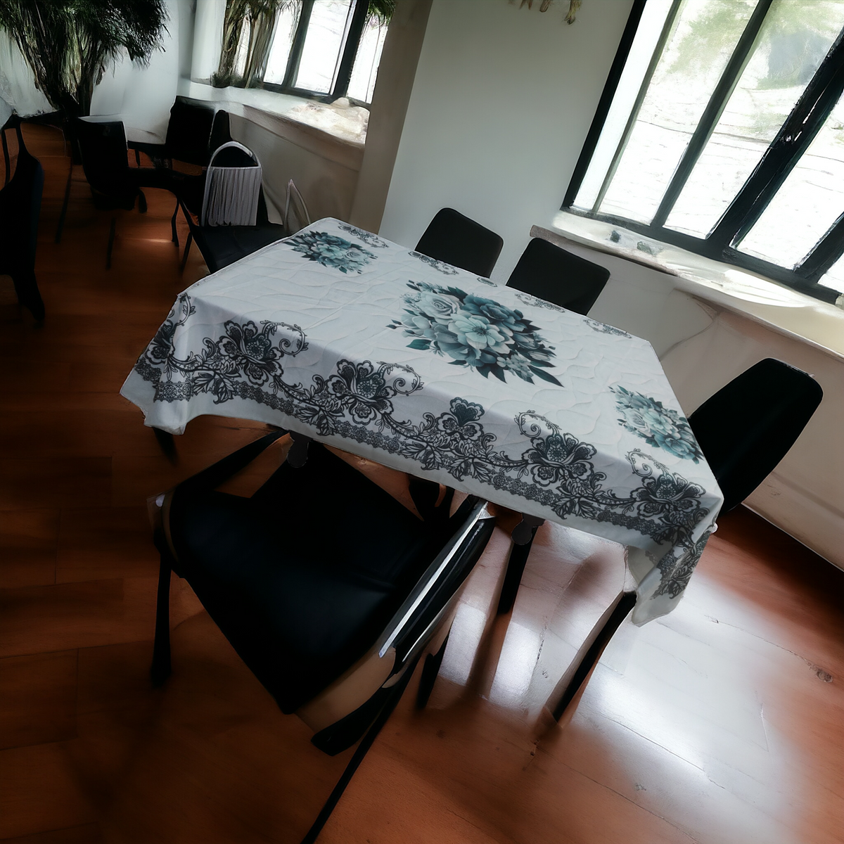 Light Blue Flowers printed cotton table cover in blue - image 12