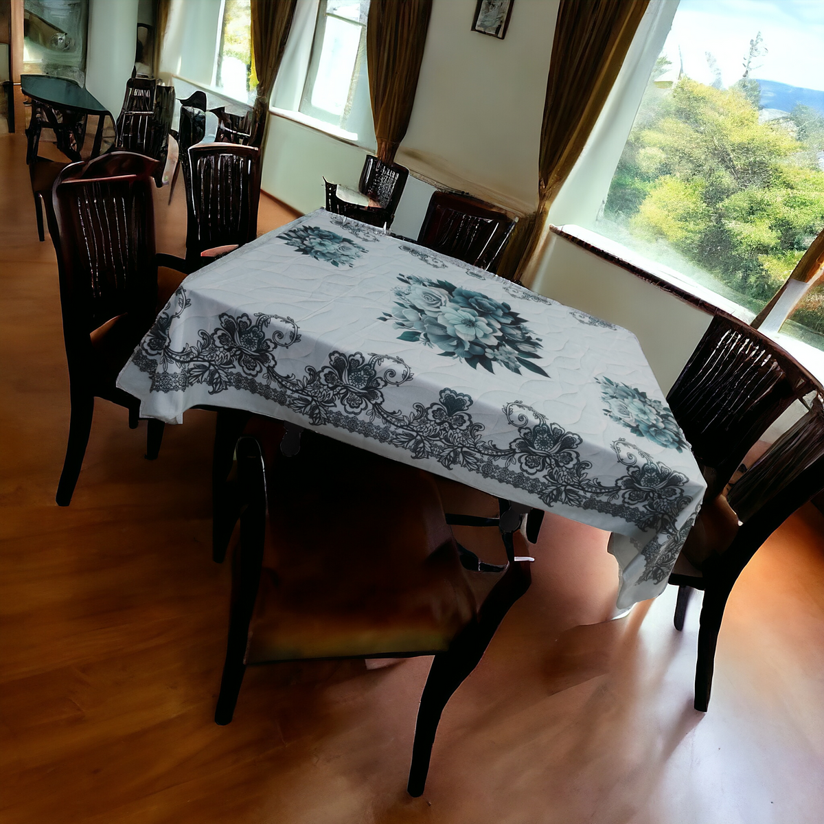 Light Blue Flowers printed cotton table cover in blue - image 15