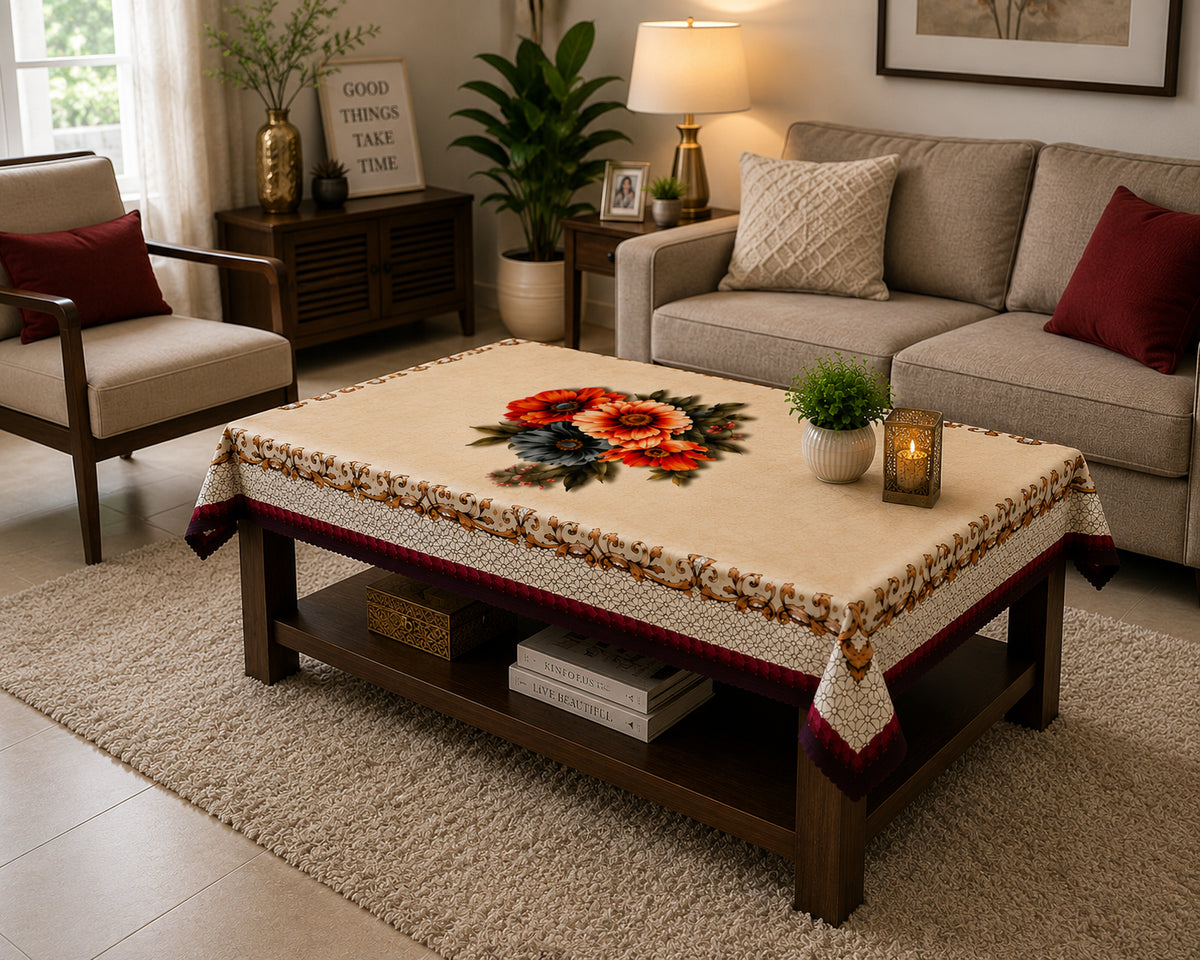 Maroon Daisy printed cotton table cover in red - image 9