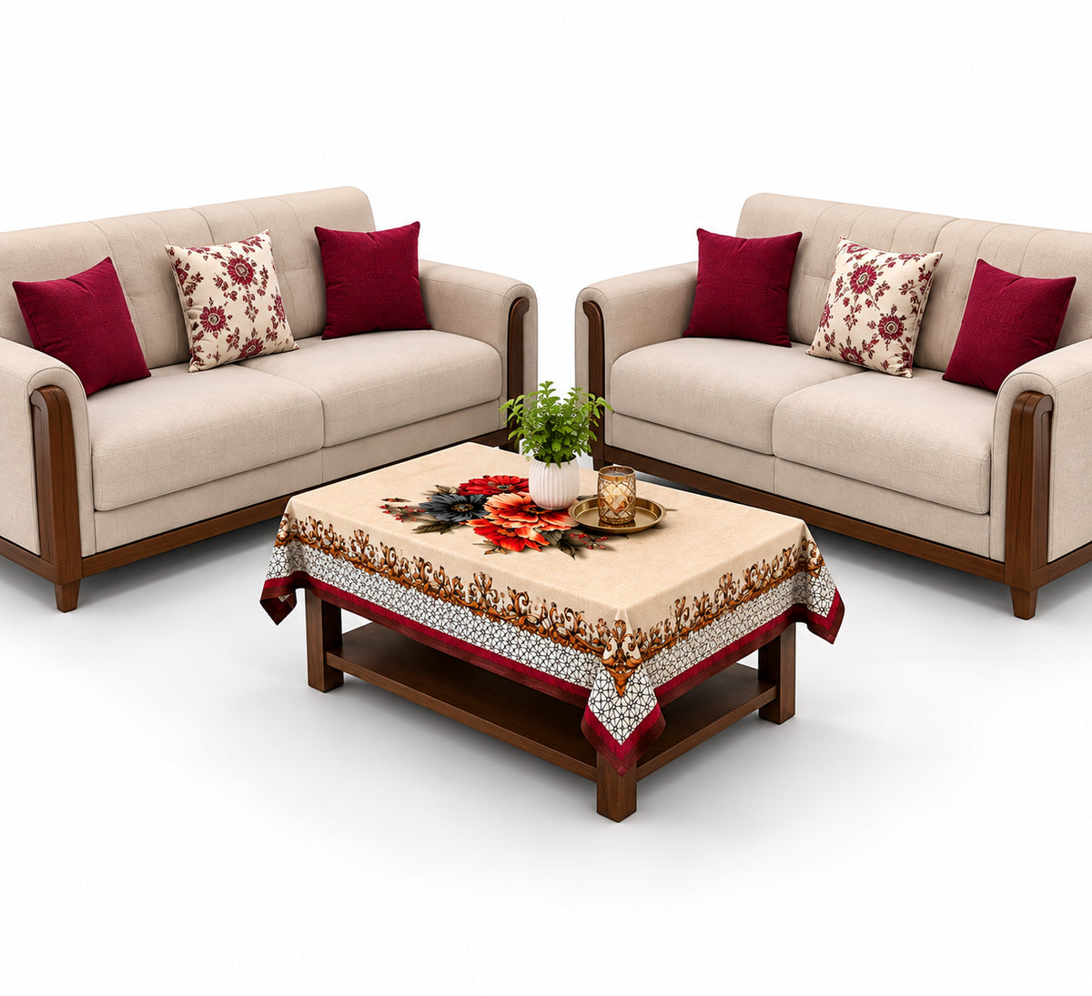 Maroon Daisy printed cotton table cover in red - image 13