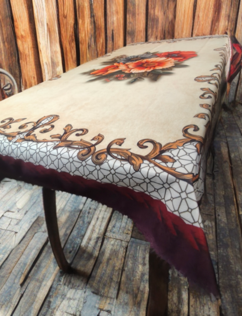 Maroon Daisy printed cotton table cover in red - image 4