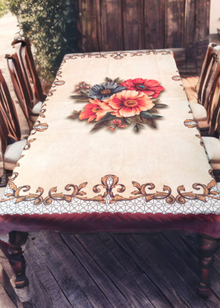 Maroon Daisy printed cotton table cover in red - image 2