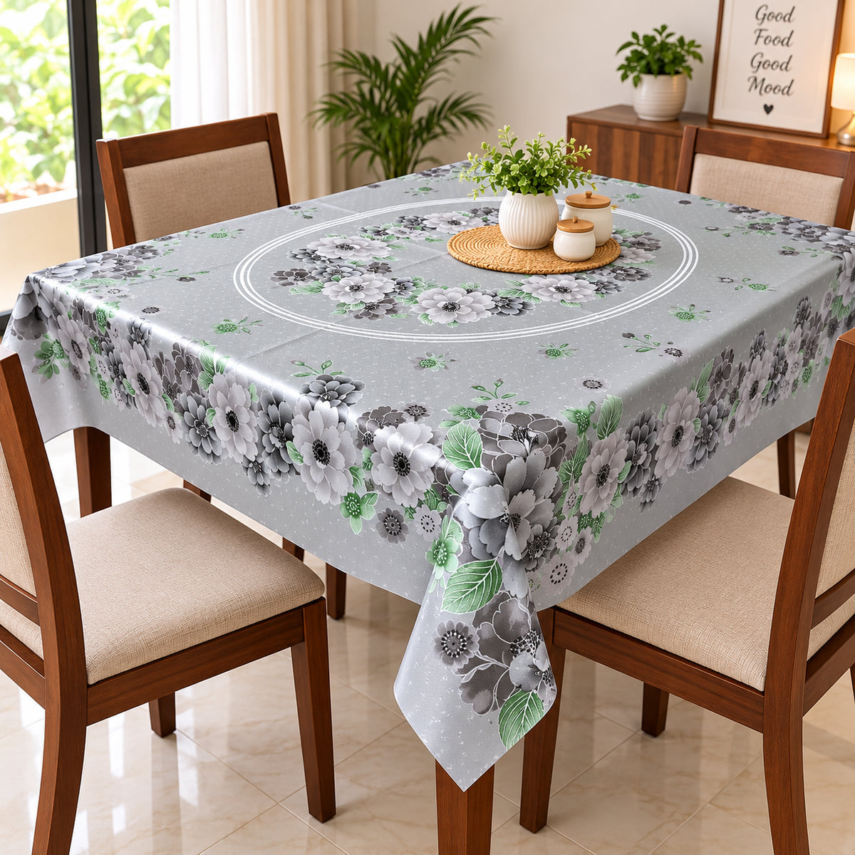 Mopak Decor Jasmine Printed Polyester Table Cover 36x54 - Silver
