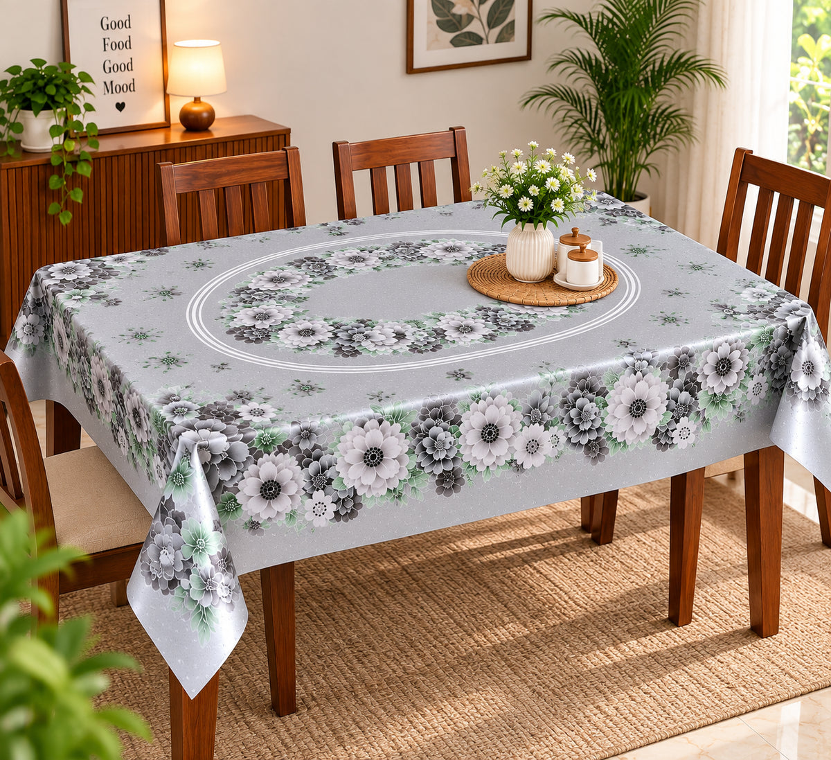 Mopak Decor Jasmine Printed Polyester Table Cover 36x54 - Silver