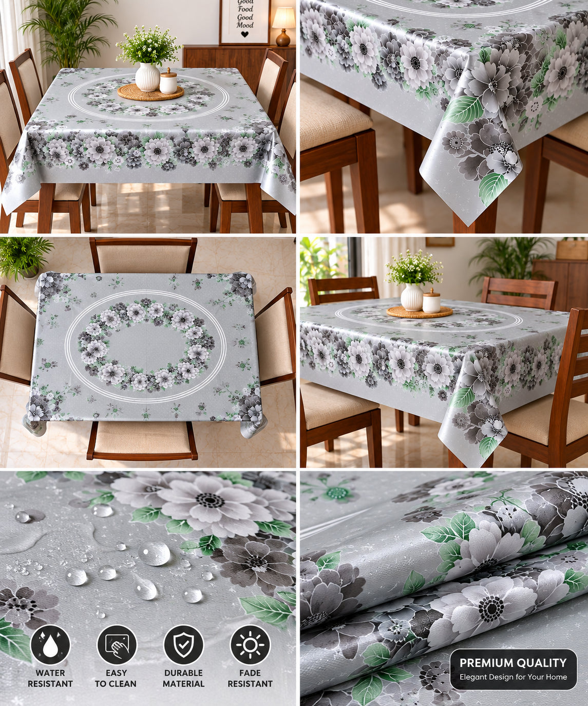 Mopak Decor Jasmine Printed Polyester Table Cover 36x54 - Silver